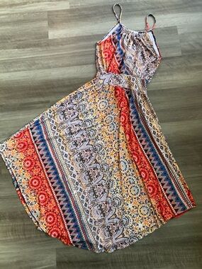 VA VA by Joy Han Stretch Maximallist print Dress Vibrant Boho Stretch sz S
